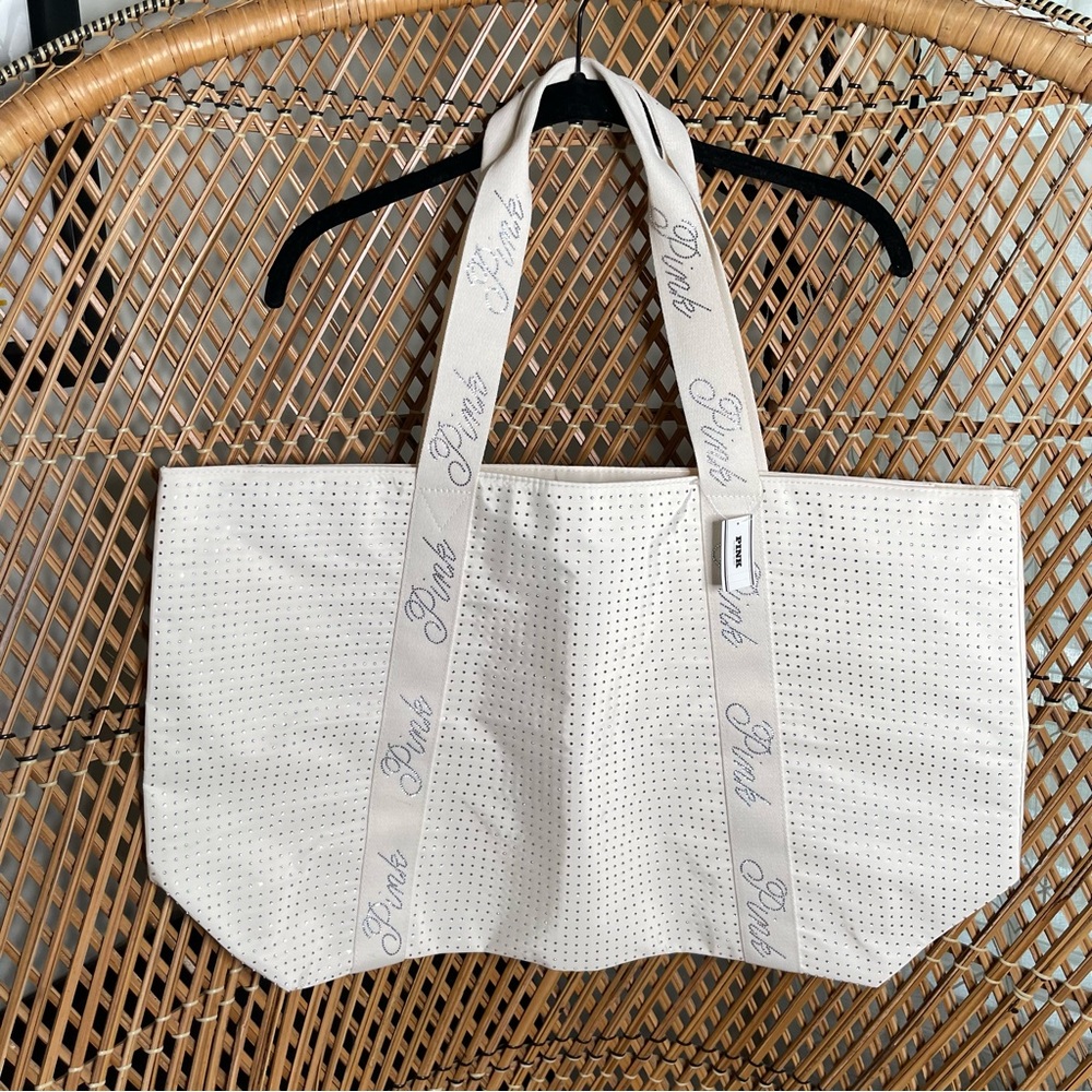 NWT Victoria’s Secret PINK White Rhinestone Tote Bag